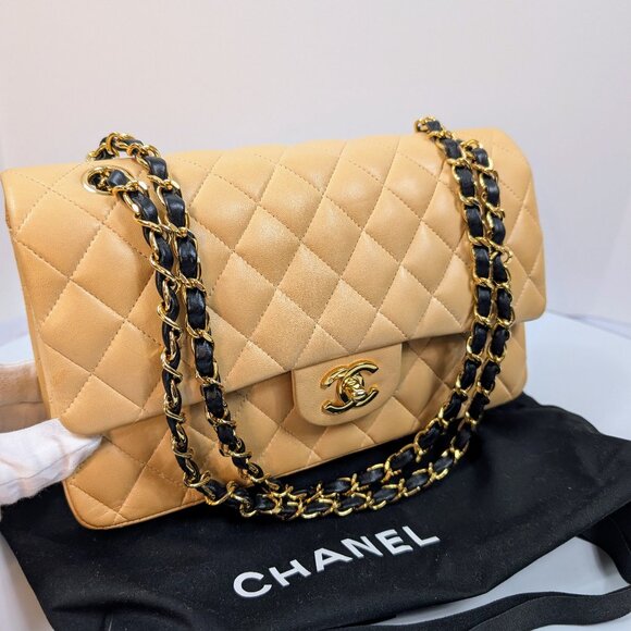 CHANEL Handbags - Chanel Vintage Classic Double Flap Bag in Cream Lambskin with Gold Hardware